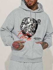 Sudadera con capucha y bolsillo con estampado de letras para hombre, informal, de manga larga y cordón, para otoño e invierno.