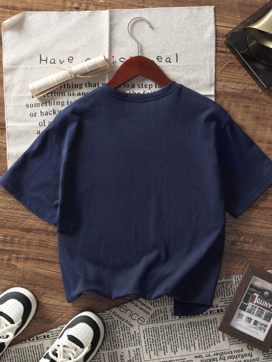 1 camiseta informal de manga corta con estampado bonito para niña, cómoda y moderna, ideal para estudiantes de verano.