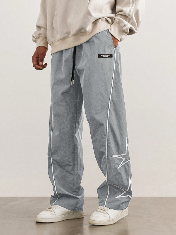 Pantalones TECCULI Manfinity Hypemode holgados con estampado de estrellas y rayas laterales para hombre, pantalones negros largos y rectos para salir, para esposo, novio y para la vuelta al cole.