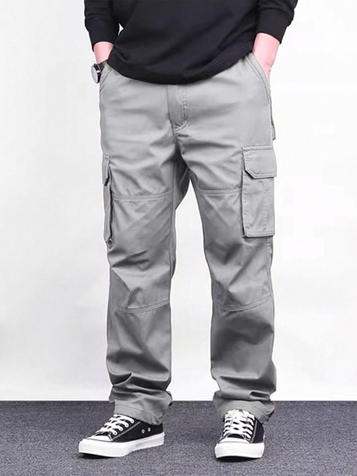 TECCULIManfinity Homme - Pantalones cargo rectos de color liso para hombre, pantalones cargo holgados para hombre, pantalones cargo para hombre, pantalones cargo para hombre, regreso a clases