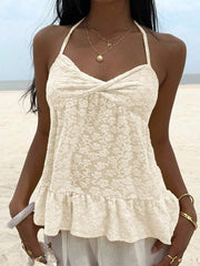 Camiseta sin mangas Sunnyshic de color liso con cuello halter para mujer, moderna para el verano