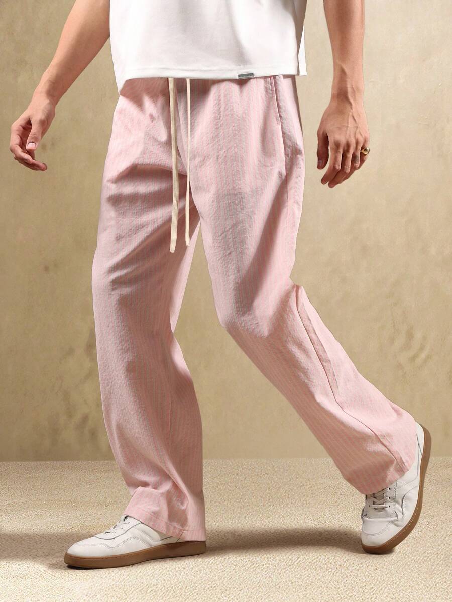 SUMWON Pantalones anchos a rayas para estar por casa, informales, holgados, con cordón, estilo skater, cómodos, para primavera y otoño
