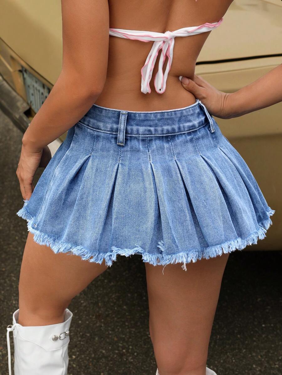 Falda vaquera con volantes y dobladillo sin rematar ICON
