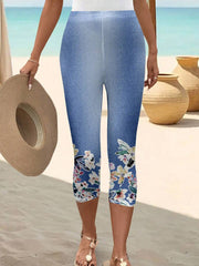 Leggings informales minimalistas con estampado floral retro para mujer de Emery Rose, ideales para el verano.