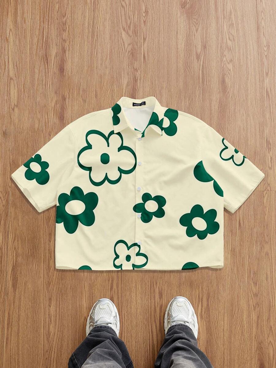 Camisa casual de manga corta con estampado floral para hombre de Manfinity Joysei, top corto para hombre, top floral para hombre, top estampado de gran tamaño para hombre
