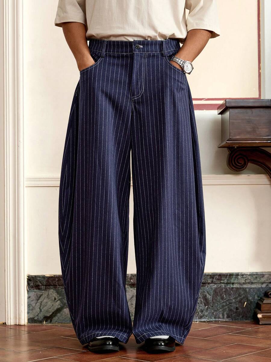 Pantalones holgados SWAVVY informales de gran tamaño con rayas azules y letras 3D bordadas para hombre, ideales para el verano y la escuela.