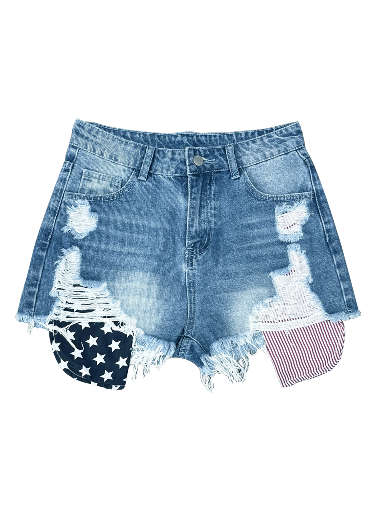 Pantalones cortos TECCULI de mezclilla lavada para mujer, vaqueros rotos con estampado de cintura alta, con agujeros y empalmes, ajustados, desgastados, informales, con bolsillos, para verano 2025