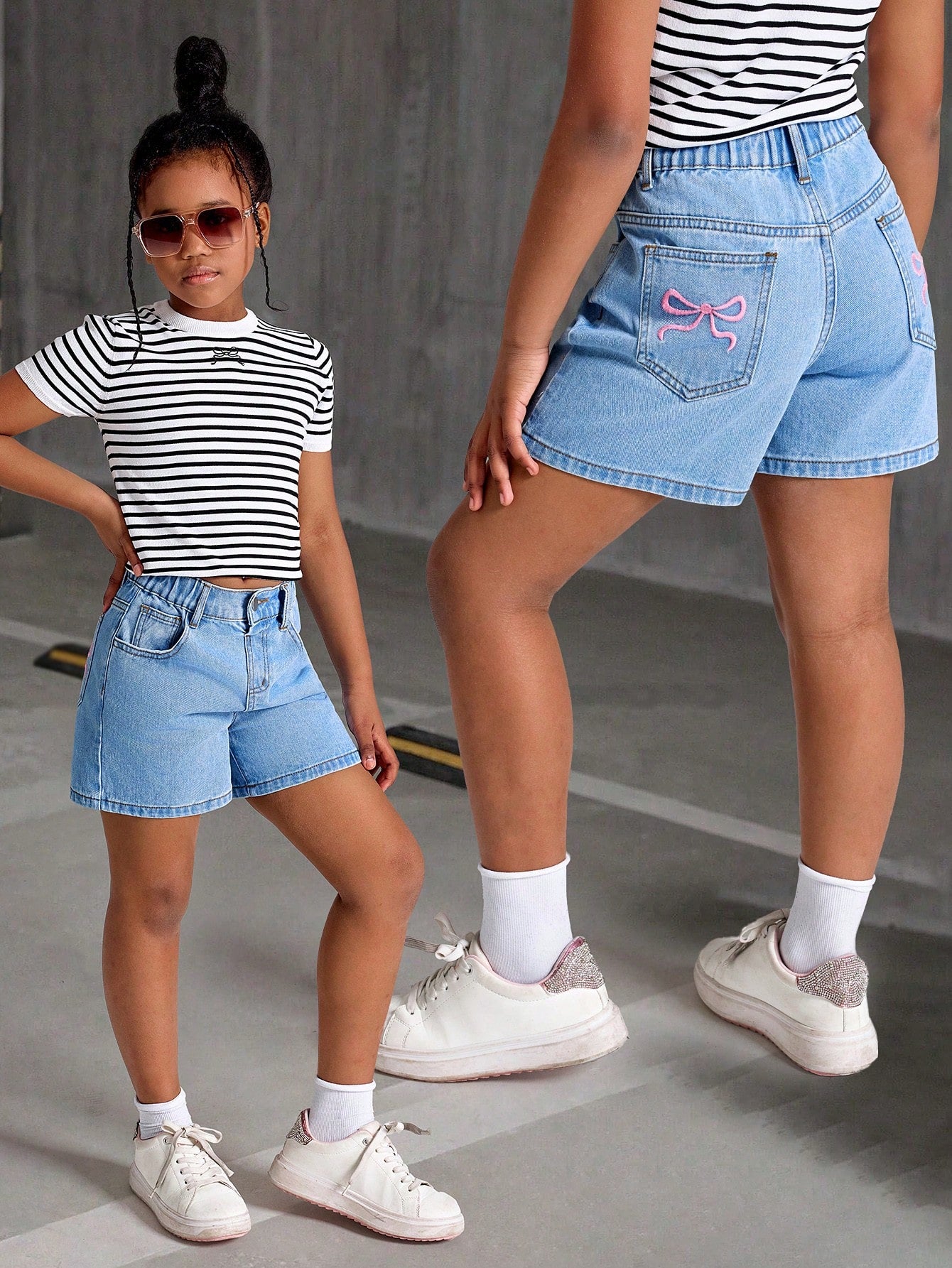 Shorts vaqueros minimalistas informales para niñas preadolescentes, uso diario