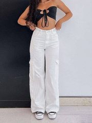 Pantalones elásticos de cintura alta y pierna recta TECCULI para mujer, ideales para uso diario, casual y vacaciones, verano.