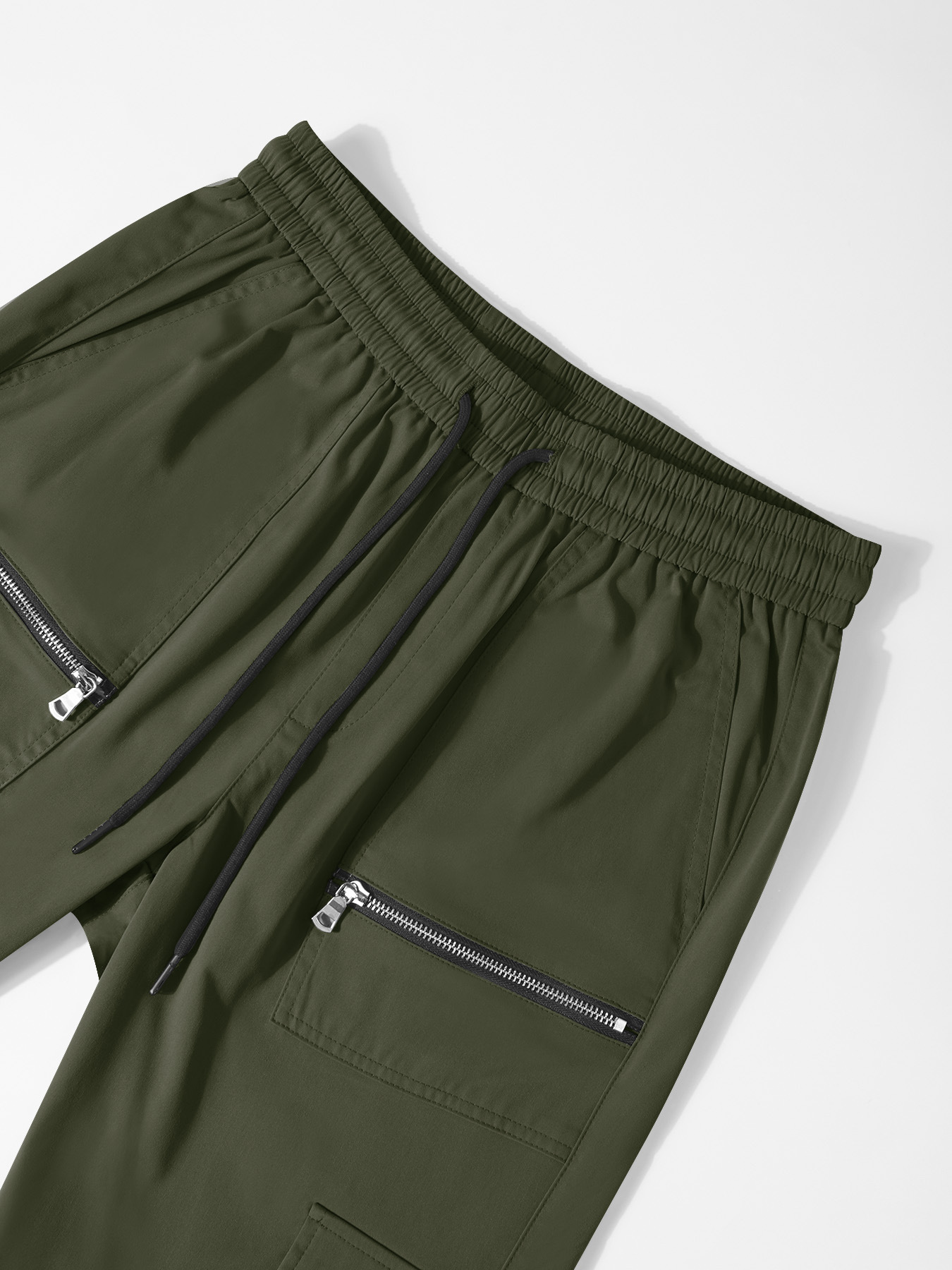 Pantalones cargo gris claro TECCULI para hombre con múltiples bolsillos, bolsillos con solapa y cintura con cordón lateral - Pantalones urbanos de poliéster cómodos para salidas informales, bolsillos funcionales informales de calle, cómodos y ajustados