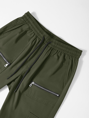Pantalones cargo gris claro TECCULI para hombre con múltiples bolsillos, bolsillos con solapa y cintura con cordón lateral - Pantalones urbanos de poliéster cómodos para salidas informales, bolsillos funcionales informales de calle, cómodos y ajustados