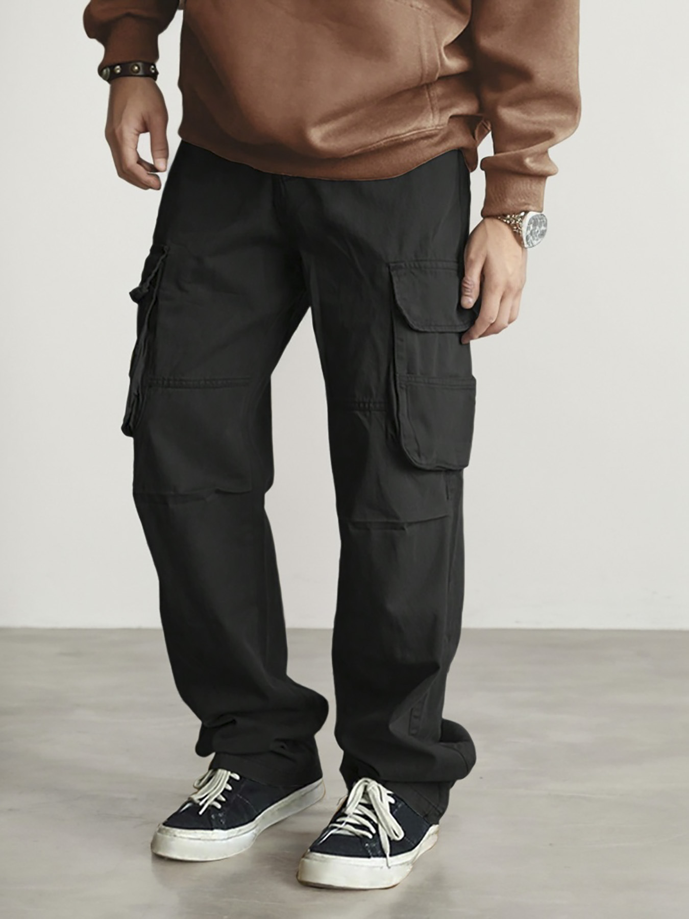 Pantalones cargo holgados TECCULI Manfinity Hypemode para hombre, de corte holgado, de color liso y con bolsillos abatibles.