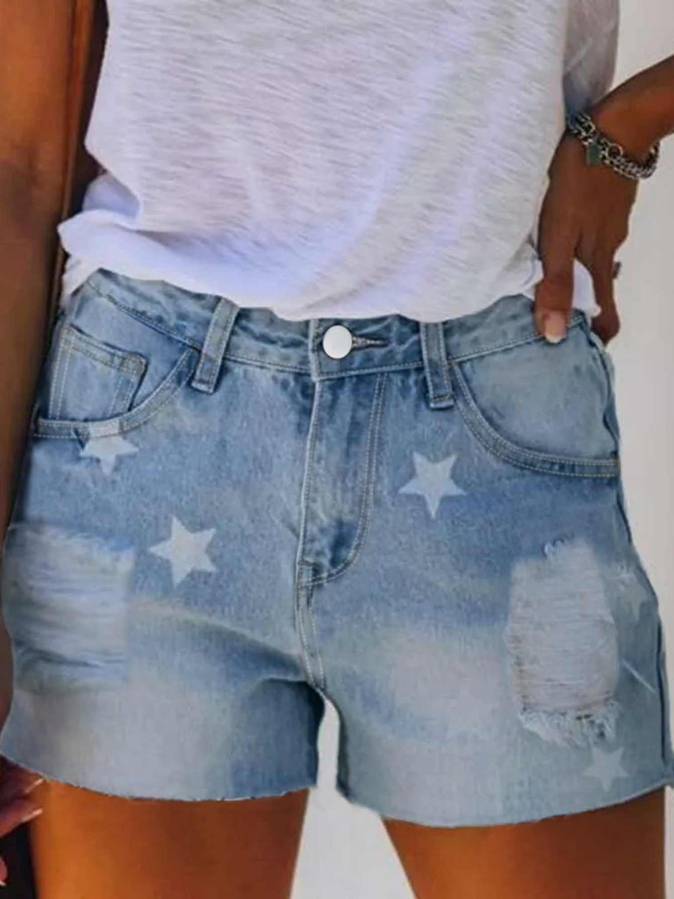 TECCULI Denim Shorts Women Jeans Ripped High Waist Solid Color Soft Short Jeans Fashion Casual Slim Fit Summer Shorts Y2k Streetwear