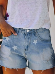 TECCULI Denim Shorts Women Jeans Ripped High Waist Solid Color Soft Short Jeans Fashion Casual Slim Fit Summer Shorts Y2k Streetwear