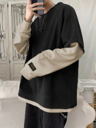 Sudadera informal 2 en 1 de manga raglán larga con parches de letras y bloques de color para hombre de Manfinity Hypemode, para salir