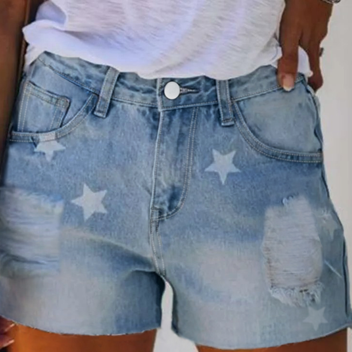TECCULI Denim Shorts Women Jeans Ripped High Waist Solid Color Soft Short Jeans Fashion Casual Slim Fit Summer Shorts Y2k Streetwear