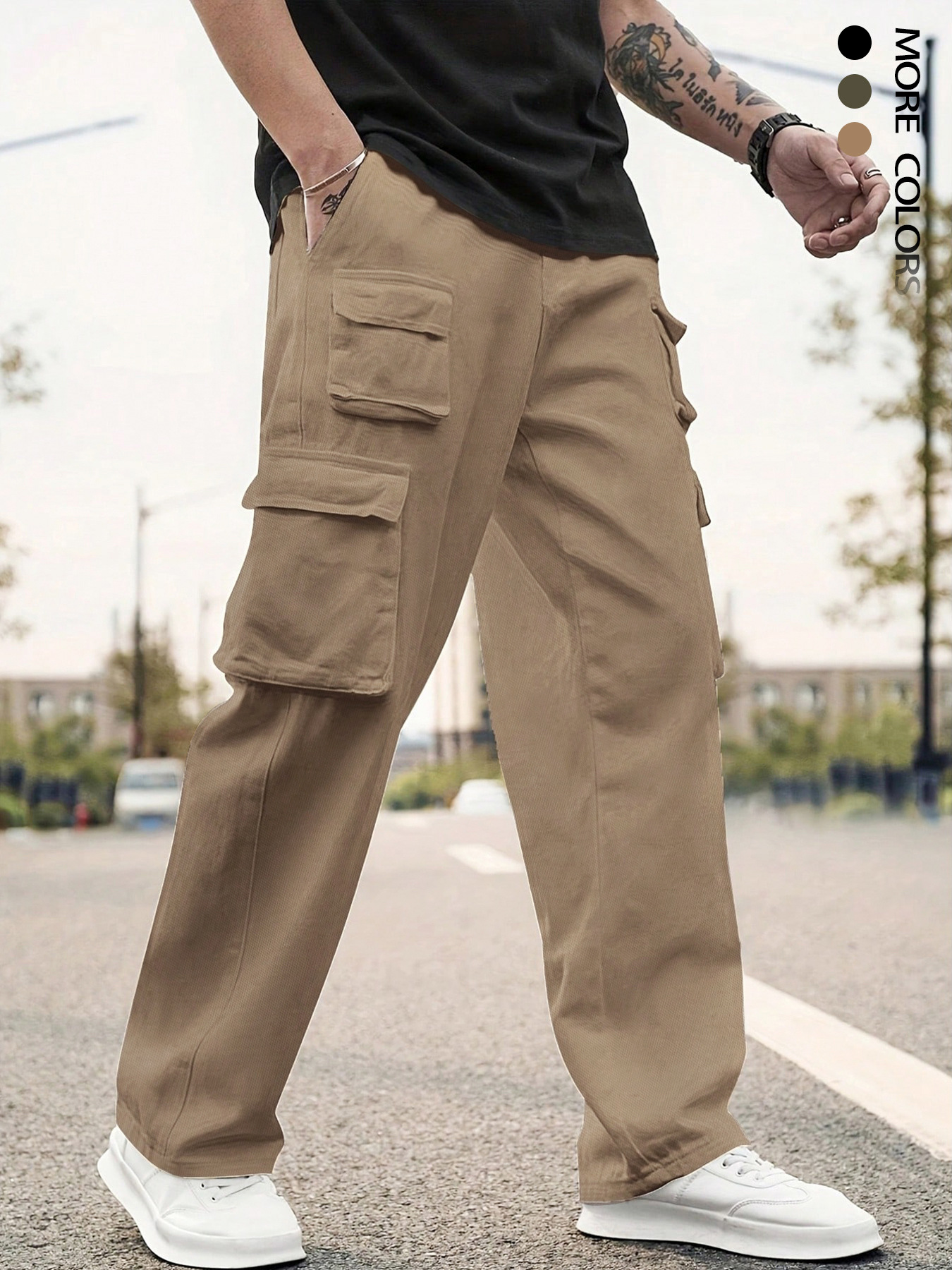 Pantalones cargo casuales transpirables TECCULI para hombre: corte holgado, múltiples bolsillos, versátiles y elegantes para primavera y otoño.