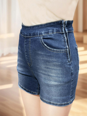 Pantalones cortos TECCULI de imitación de mezclilla para mujer, deportivos, de cintura alta, elásticos, ajustados, para yoga y fitness, pantalones casuales de tres puntos que levantan la cadera.