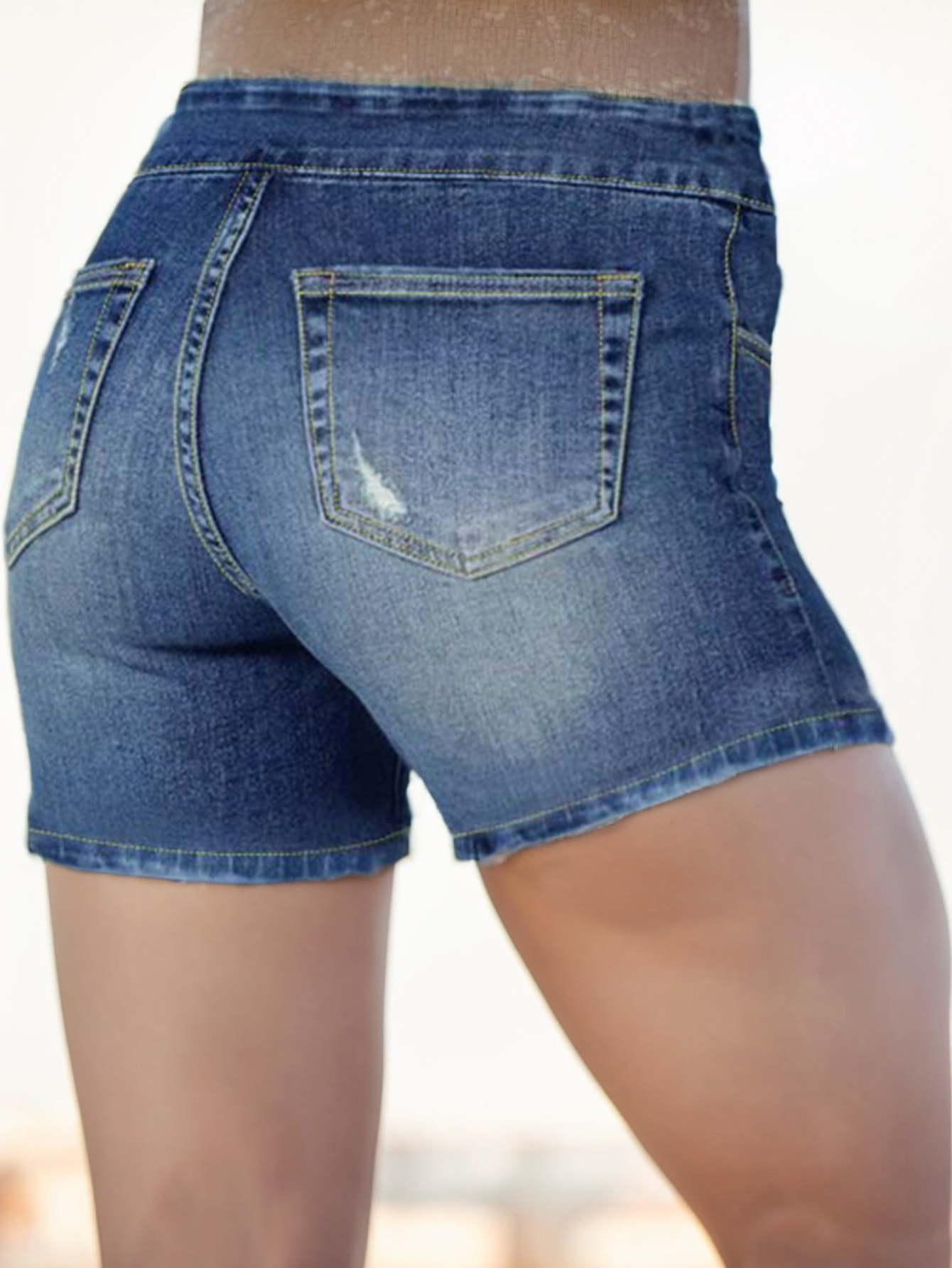 Pantalones cortos TECCULI de imitación de mezclilla para mujer, deportivos, de cintura alta, elásticos, ajustados, para yoga y fitness, pantalones casuales de tres puntos que levantan la cadera.