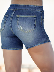 Pantalones cortos TECCULI de imitación de mezclilla para mujer, deportivos, de cintura alta, elásticos, ajustados, para yoga y fitness, pantalones casuales de tres puntos que levantan la cadera.