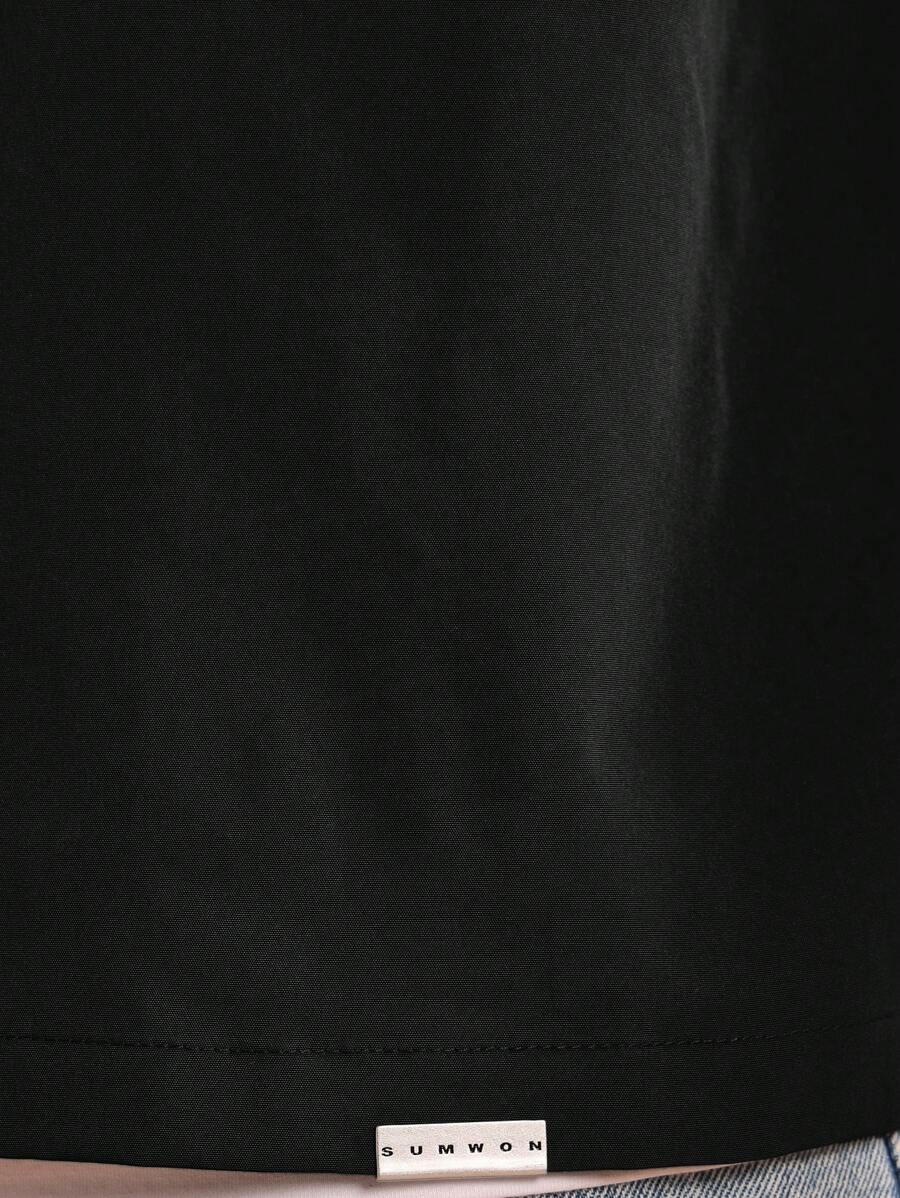 Camisa SUMWON moderna con botones y estampado de mensaje de estilo de vida, estilo urbano, informal, de manga corta, estilo urbano contemporáneo, para verano y otoño.