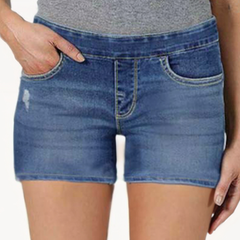 Pantalones cortos TECCULI de imitación de mezclilla para mujer, deportivos, de cintura alta, elásticos, ajustados, para yoga y fitness, pantalones casuales de tres puntos que levantan la cadera.