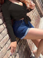 Shorts vaqueros con dobladillo enrollable y cintura alta Flexra de TECCULI