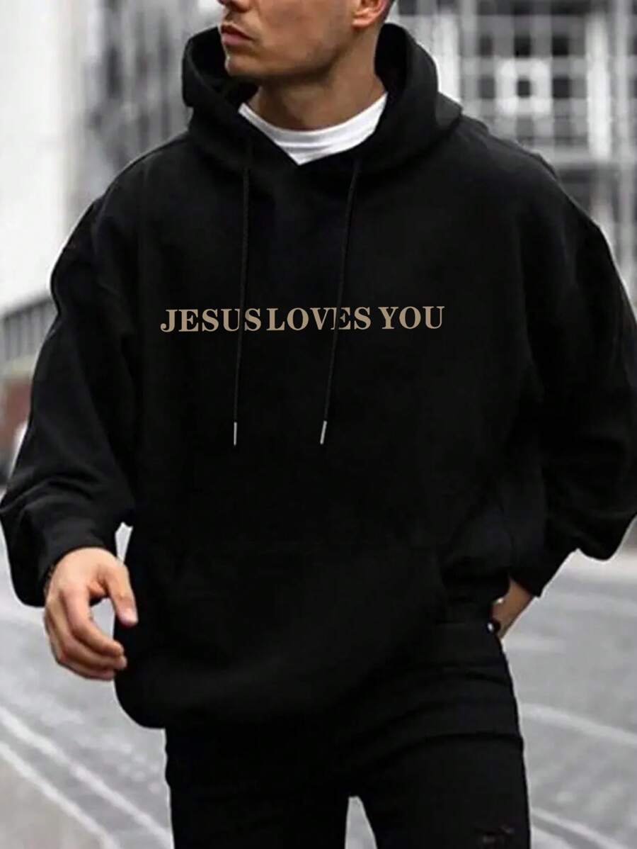 Sudadera polar con capucha y cordón ajustable con eslogan de Manfinity Dauomo para hombre