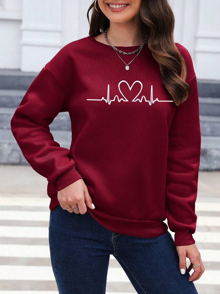 Sudadera con hombros caídos y estampado de corazones de INAWLY, camisetas de manga larga para graduación, atuendos para la vuelta al cole, trajes de profesora para mujer, ropa para la vuelta al cole.