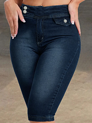 Shorts vaqueros casuales ajustados con botones delanteros para mujer de TECCULI