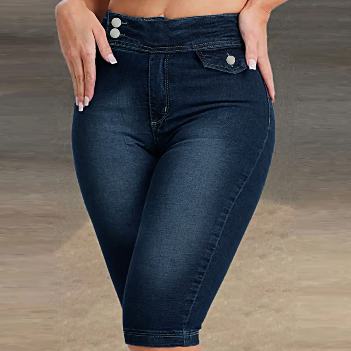 Shorts vaqueros casuales ajustados con botones delanteros para mujer de TECCULI