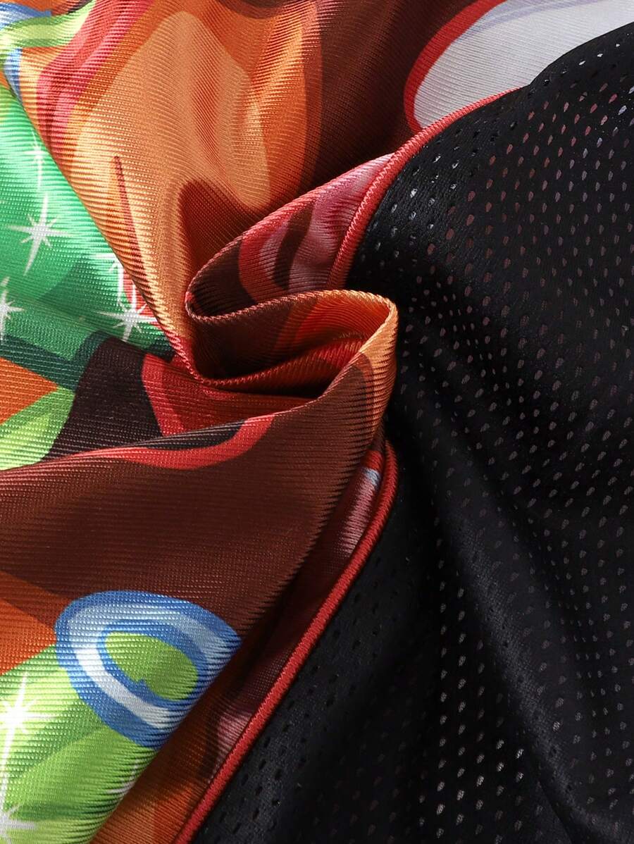 ROMWE MEN Winx Club X ROMWE - Camiseta deportiva de manga corta con diseño de anime y bloques de color, malla y gráfico, para hombre