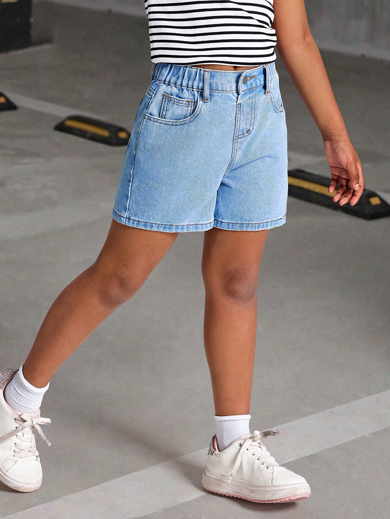 Shorts vaqueros minimalistas informales para niñas preadolescentes, uso diario