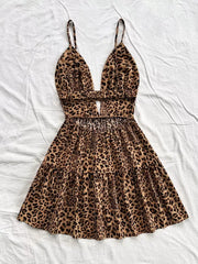 Vestido de verano Soleia para mujer, con estampado floral, escote en V y estampado de leopardo, sin espalda.