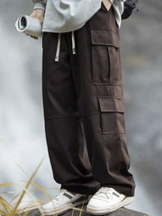 Pantalones sencillos TECCULI Manfinity EMRG para hombre, holgados, largos, con cordón, cargo, lisos, para salir y volver al cole.