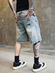 Pantalones cortos vaqueros desgastados, holgados y deshilachados de verano para hombre