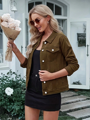Chaqueta vaquera TECCULI para mujer, informal, de manga larga, con solapa, botones, bolsillo en el pecho, ajustada, para otoño e invierno.