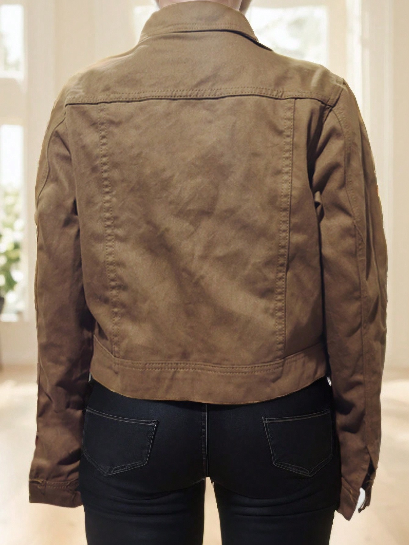 Chaqueta vaquera TECCULI para mujer, informal, de manga larga, con solapa, botones, bolsillo en el pecho, ajustada, para otoño e invierno.