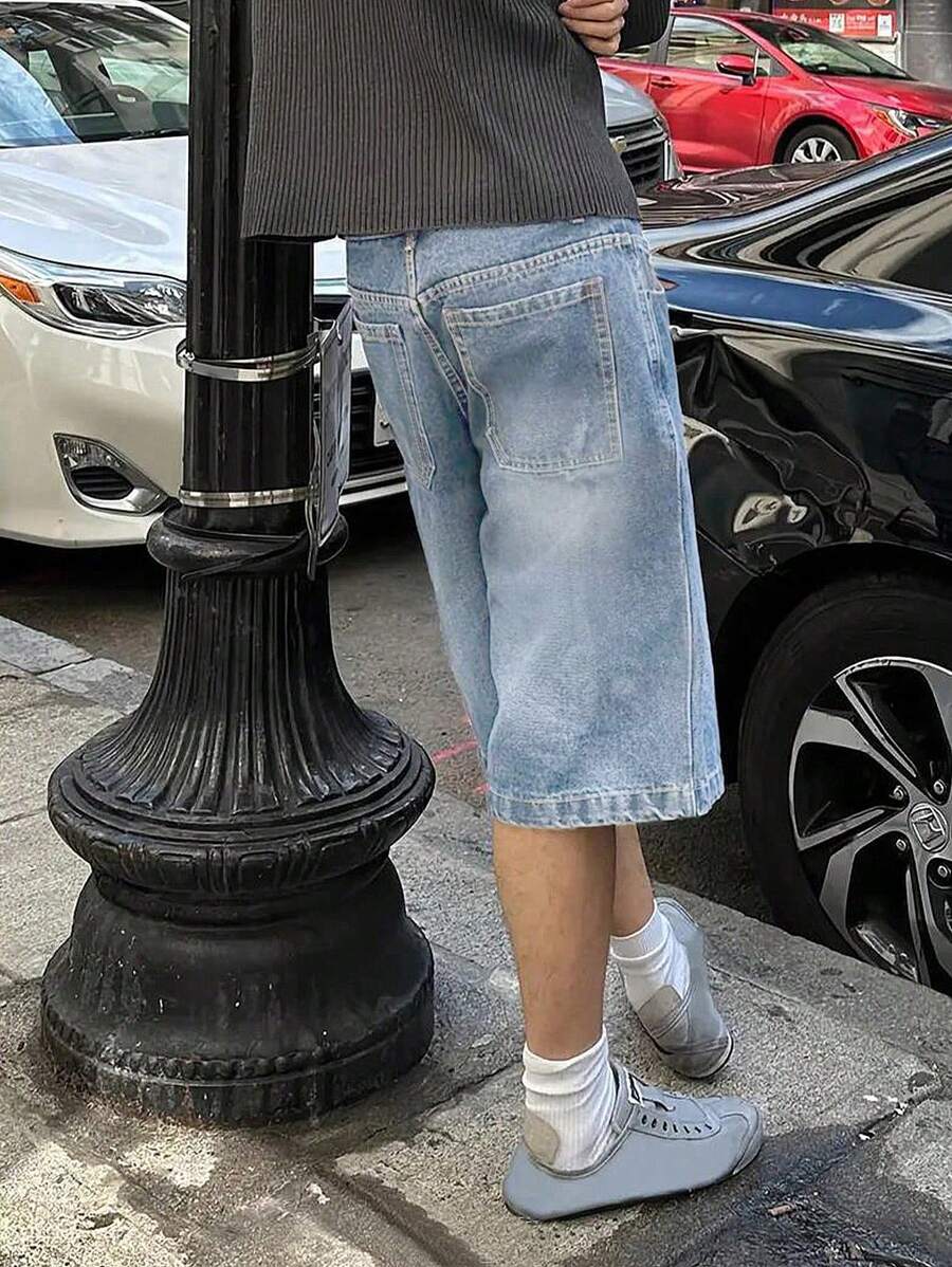 Bermudas vaqueras informales de pierna ancha y holgadas para hombre