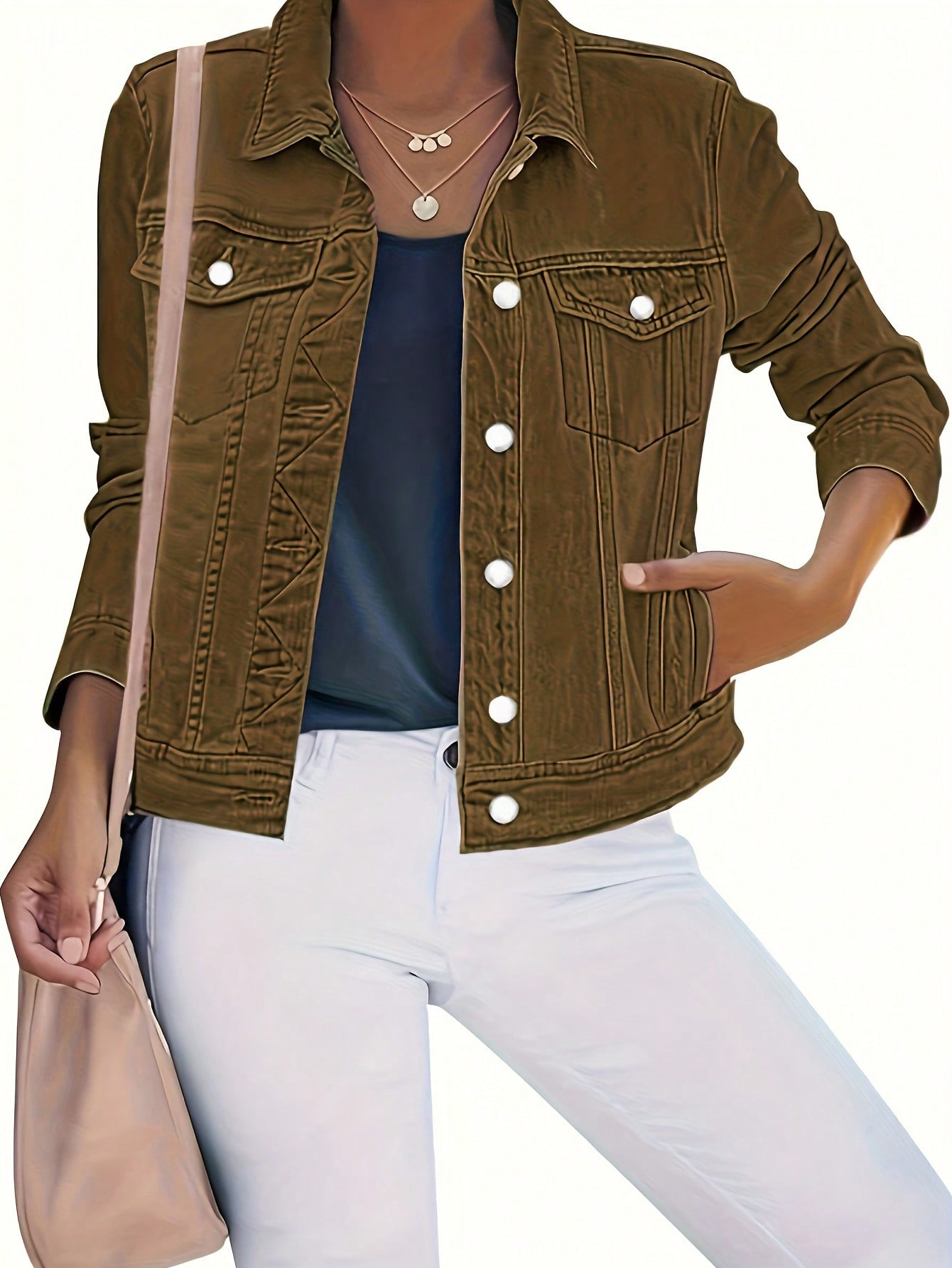 Chaqueta vaquera TECCULI para mujer, informal, de manga larga, con solapa, botones, bolsillo en el pecho, ajustada, para otoño e invierno.