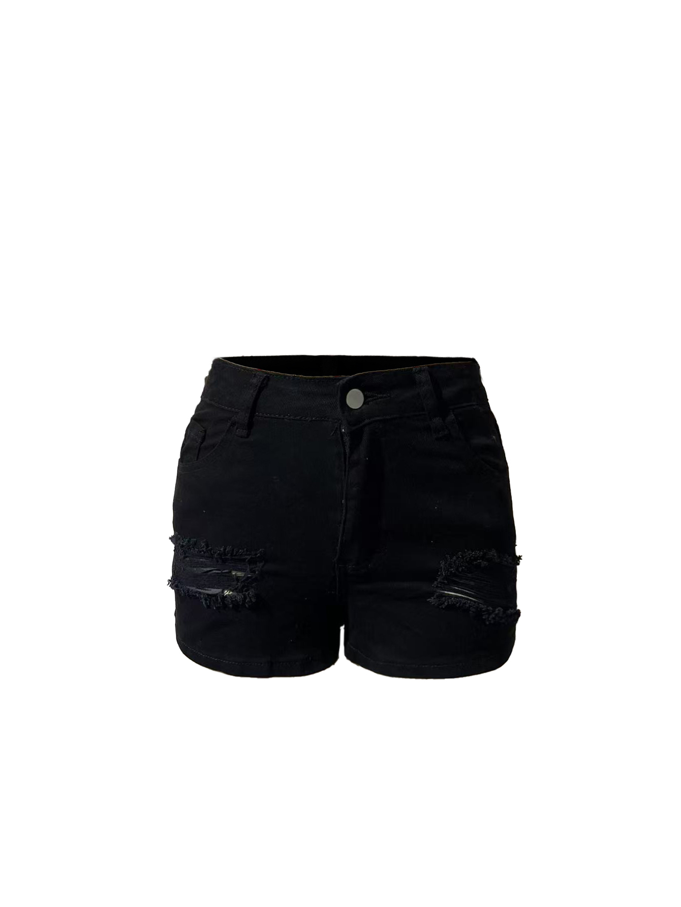 TECCULI Pantalones cortos negros ajustados y elásticos con rotos para mujer