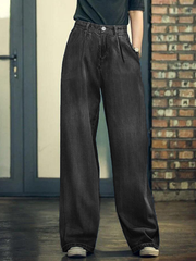 TECCULI - Vaqueros holgados de pierna ancha para mujer, estilo urbano Y2K 2025, cintura alta, estilo vintage, informales, sencillos, azules, rectos, largos