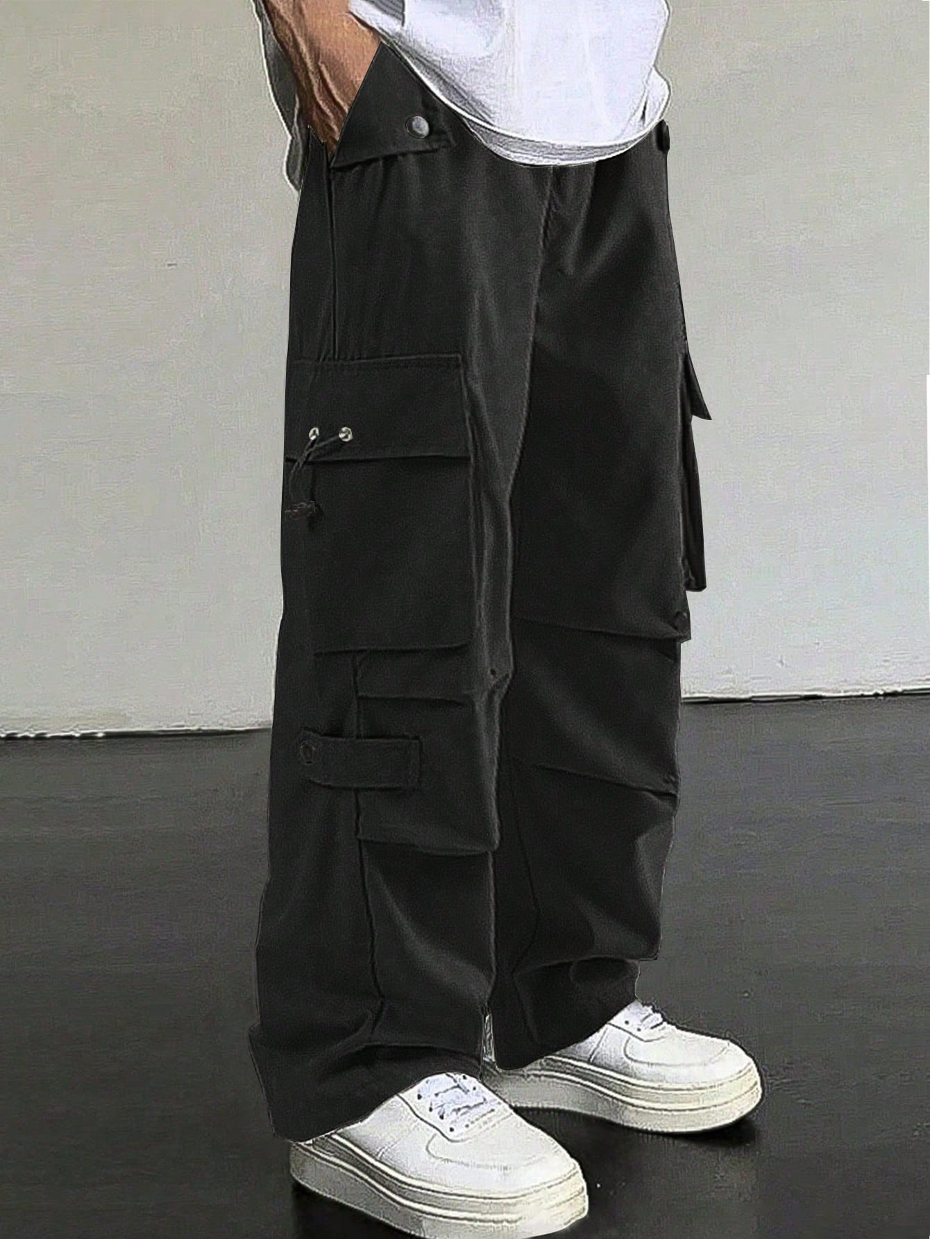 Pantalones cargo TECCULI Manfinity EMRG para hombre, con bolsillo de solapa y cordón ajustable en la cintura, holgados, largos y lisos, para salir y volver al cole.