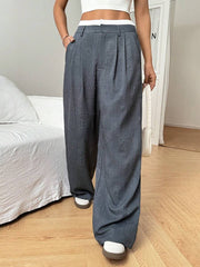 Pantalones de vestir elegantes, holgados, de pierna ancha, plisados y con estampado floral de cintura alta para mujer de EZwear