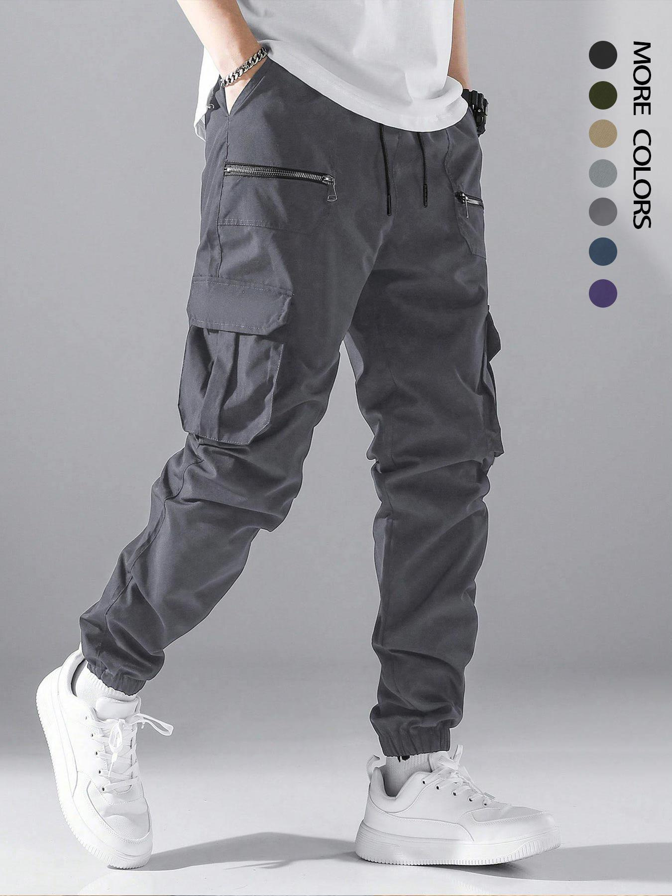 Pantalones cargo holgados TECCULI Manfinity Hypemode para hombre con bolsillos de solapa, cintura con cordón y bolsillos laterales, ideal para la vuelta al cole.