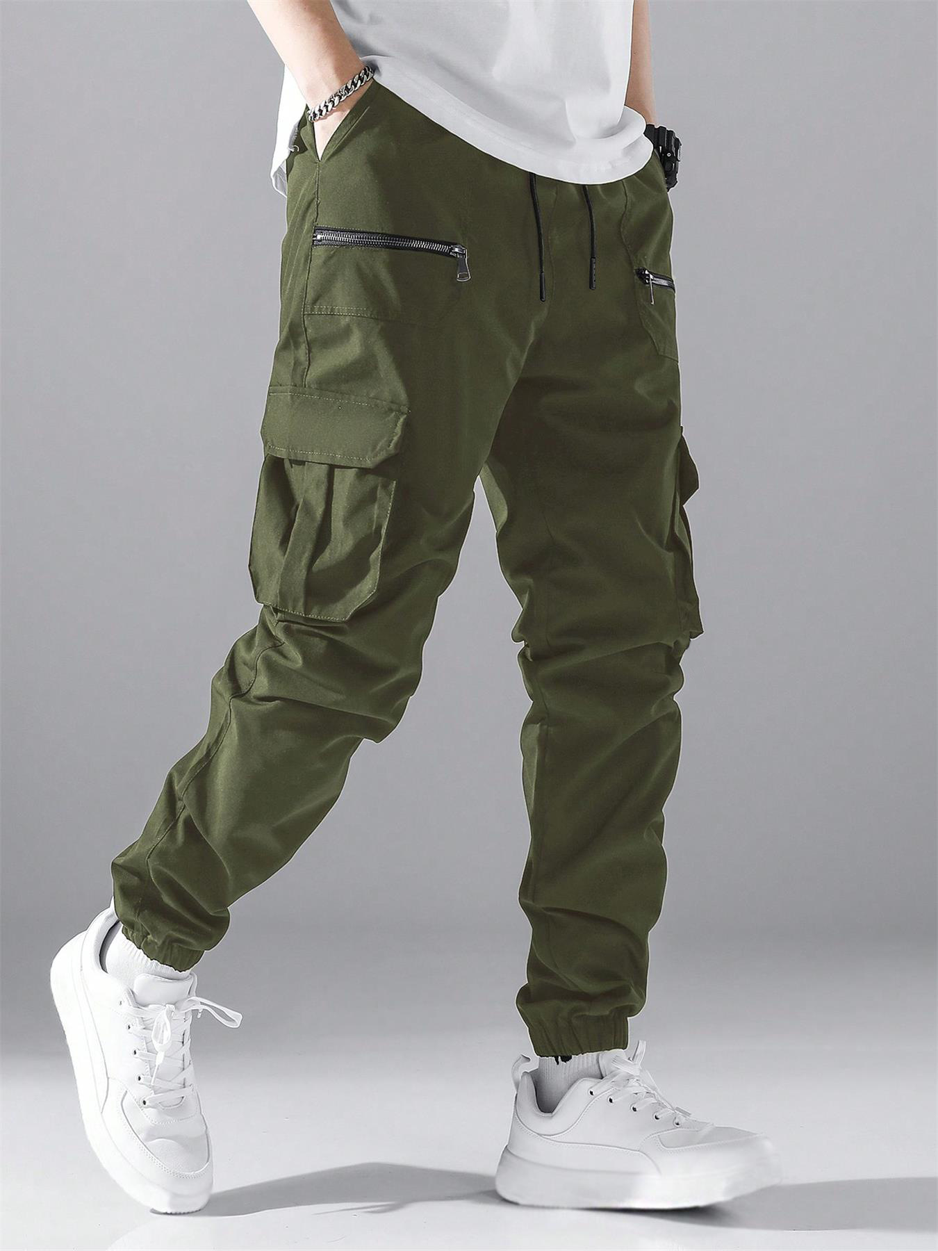 Pantalones cargo holgados TECCULI Manfinity Hypemode para hombre con bolsillos de solapa, cintura con cordón y bolsillos laterales, ideal para la vuelta al cole.