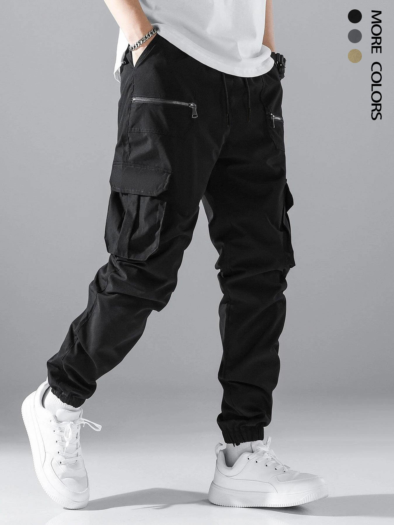Pantalones cargo holgados TECCULI Manfinity Hypemode para hombre con bolsillos de solapa, cintura con cordón y bolsillos laterales, ideal para la vuelta al cole.
