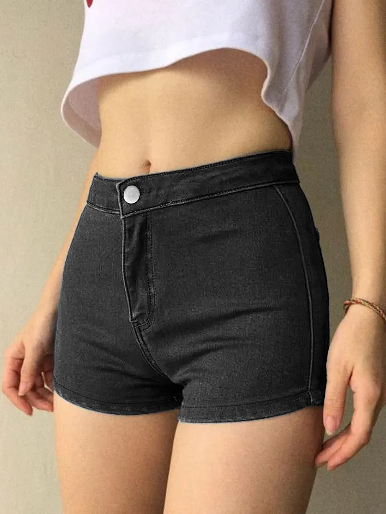 TECCULI - Pantalones cortos vaqueros elásticos de cintura alta para mujer, de verano, nuevos, sexys, ajustados, para glúteos, pantalones cortos femeninos