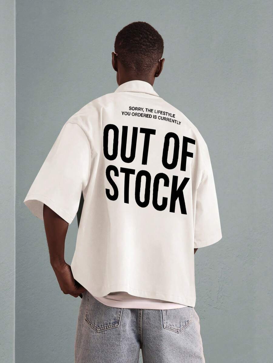 Camisa SUMWON moderna con botones y estampado de mensaje de estilo de vida, estilo urbano, informal, de manga corta, estilo urbano contemporáneo, para verano y otoño.