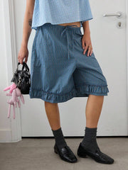 COUREZ Check Frill Bermuda Shorts Summer Outfits For Women Summer Dresses Going Out Outfits Casual Y2K Vacation Holiday 100%Cotton 100%Cotton Vintage